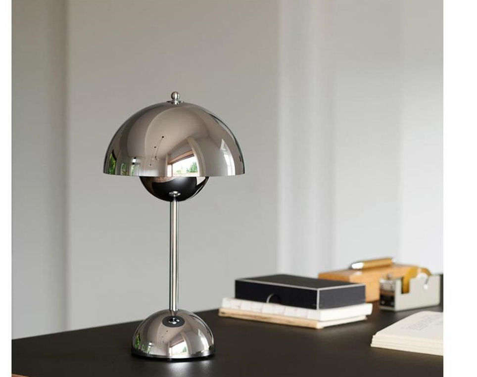 chrome and grey table lamp