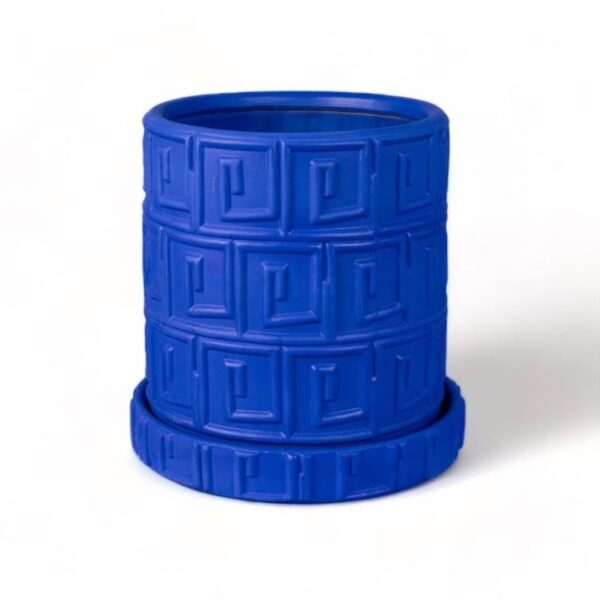 Terracotta-Vase-With-Saucer-Greca--Blue
